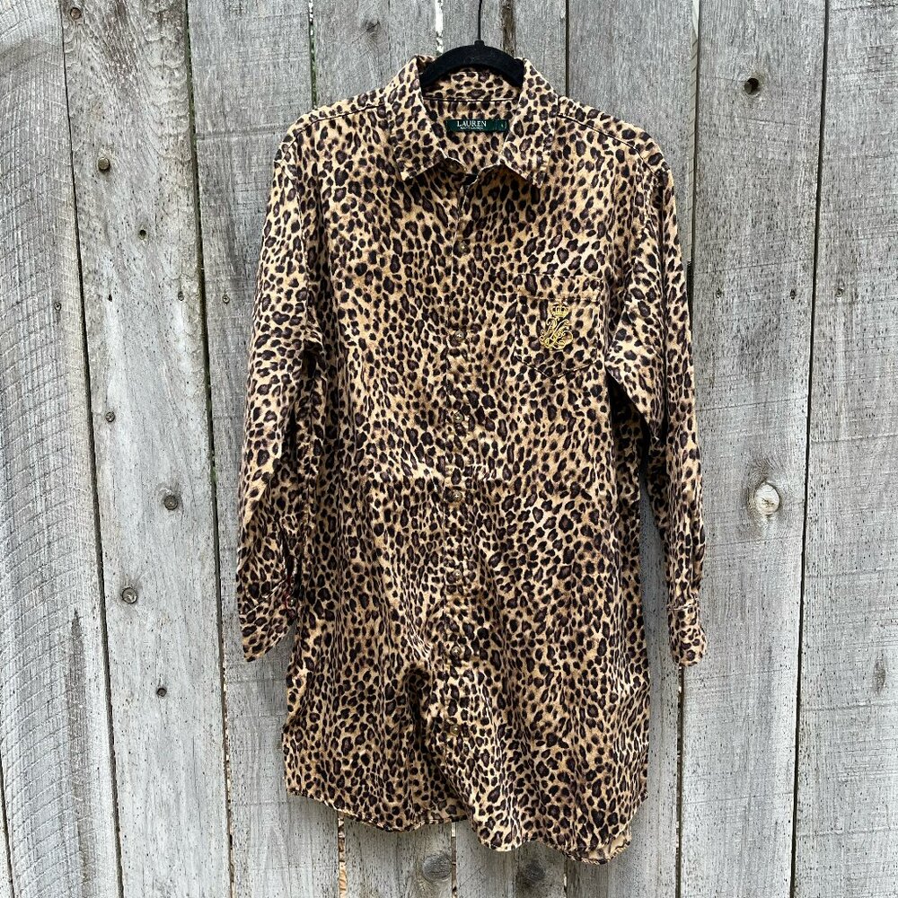 Lauren Ralph Lauren Leopard Embroidered Crest Nightgown Sleep Shirt
